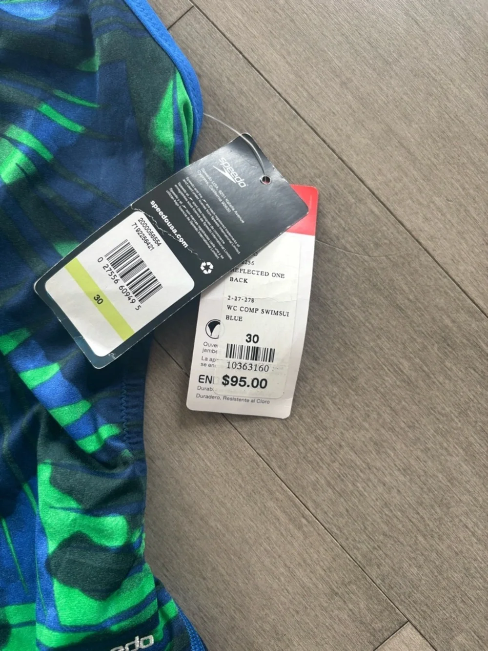 Speedo Women’s Blue and Green Tropical-Print One-Piece Swimsuit - Picture 4 of 4